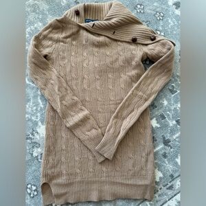 Ralph Lauren Brown Cable Knit Cowl Neck Wool/Cashmere Sweater